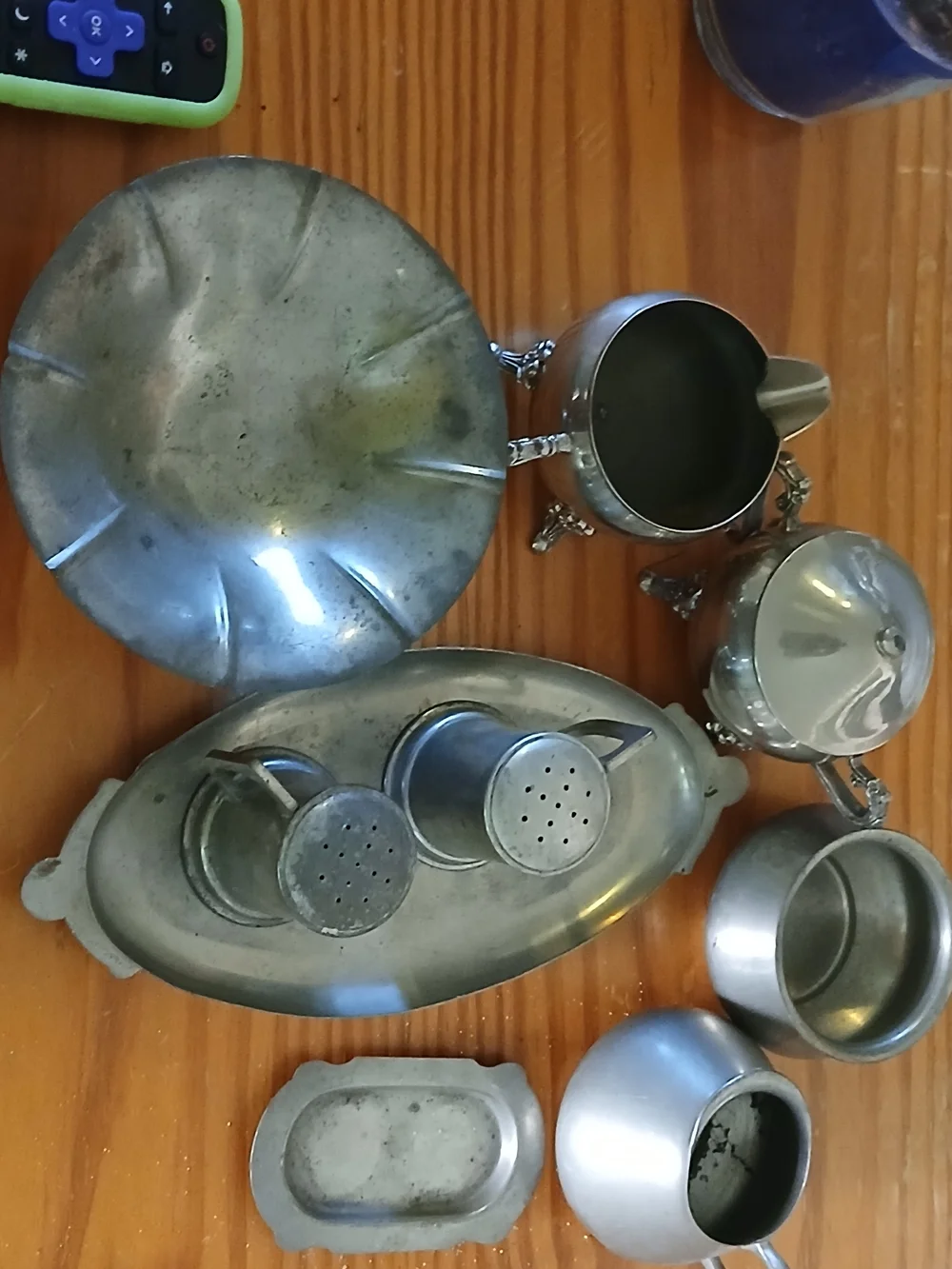 Vintage Pewter Kitchen Serving Set - Silver & Silver Plated Pieces 10.pcs